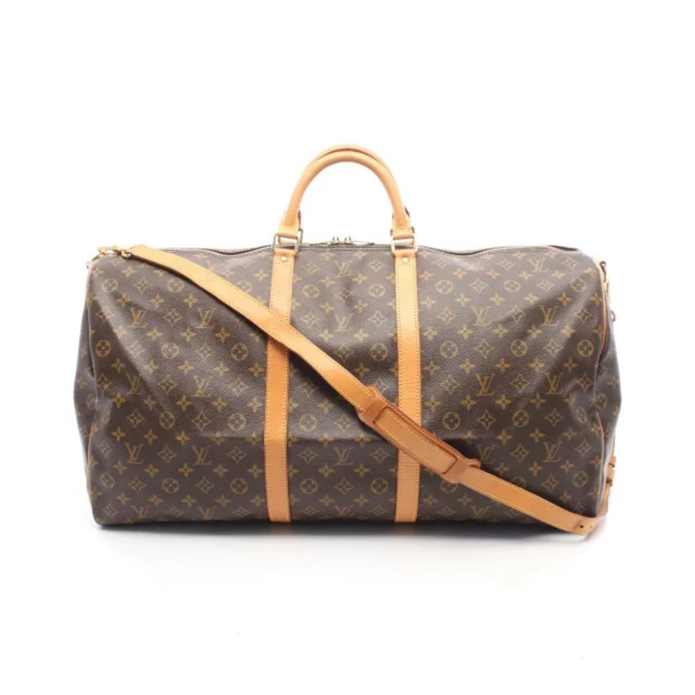 Louis Vuitton Keepall Bandouliere Monogram Canvas Leather Travel Bag Brown